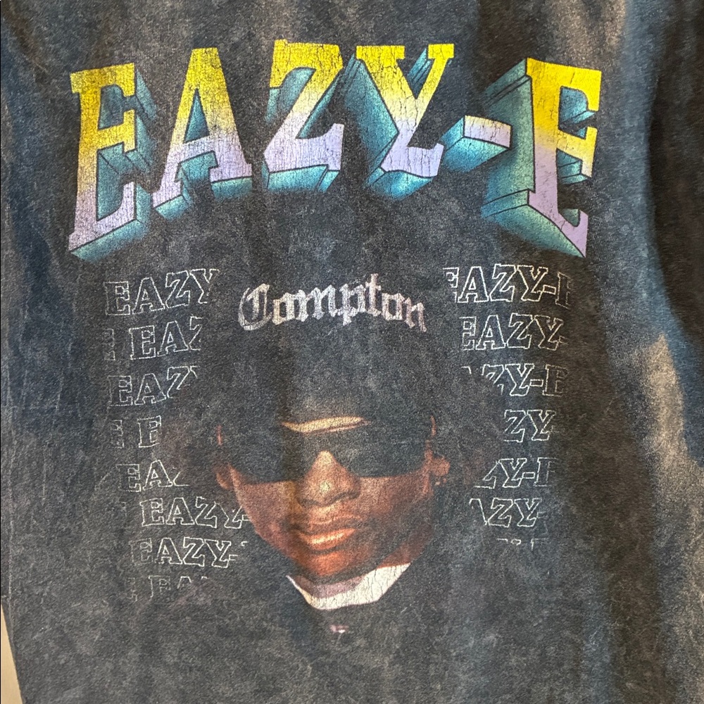 Eazy-E Compton Ruthless records hip hop rapper distressed dark gray wash t-shirt - Picture 2 of 10
